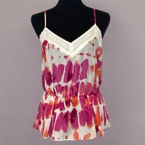 Anthropologie McGinn Pink/Orange Pink Silky V-Neck Ruffle Peplum Hem Camisole 4